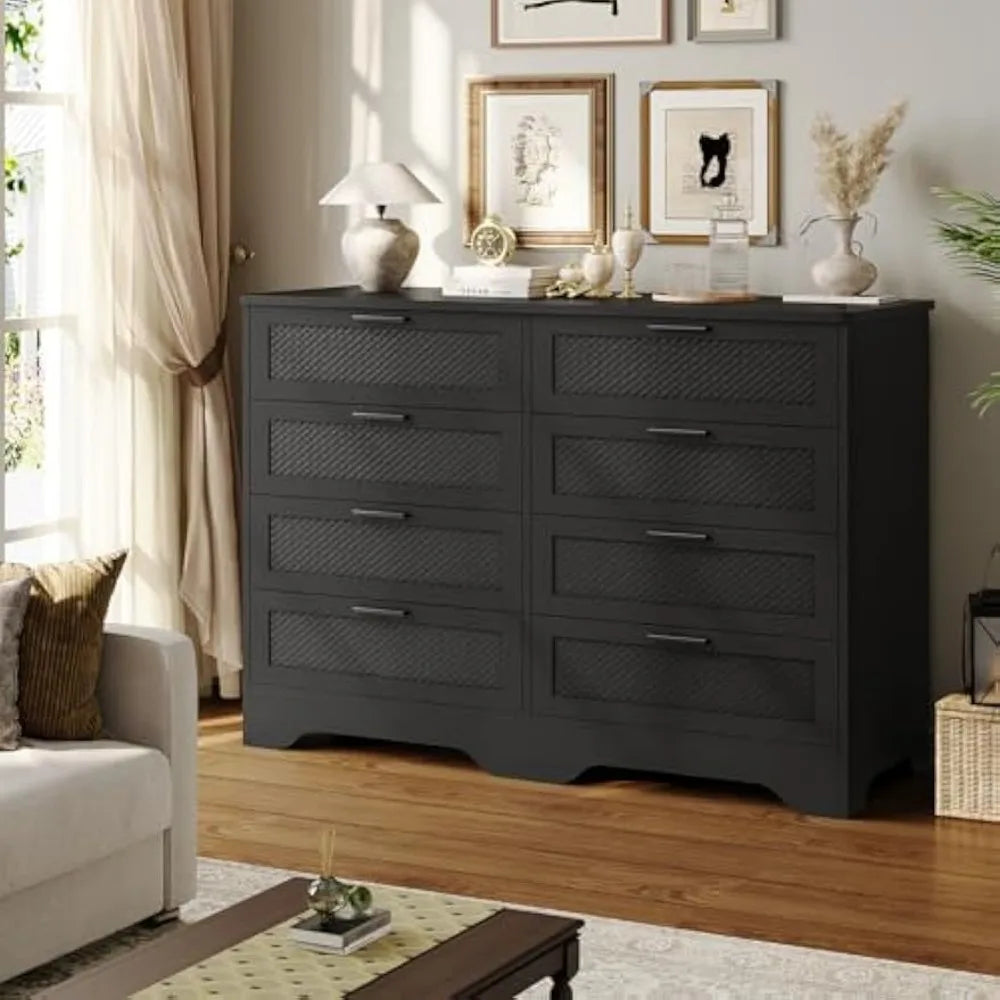 Black Dresser With 8 Drawers For Bedroom Rustic Wood Storage