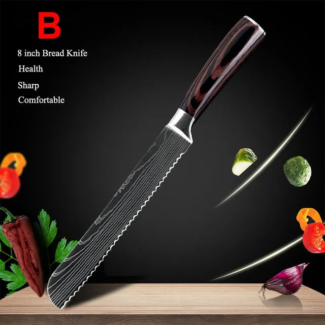 Ruiguan Damascus Chef Knife Set Santoku Kitchen Knives