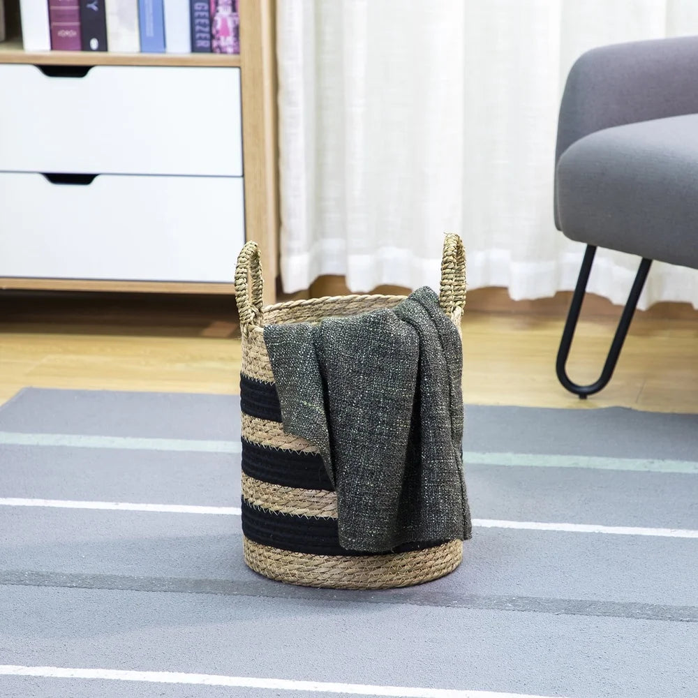 11 Inch Striped Rush Basket With Handles Home Decor Storage