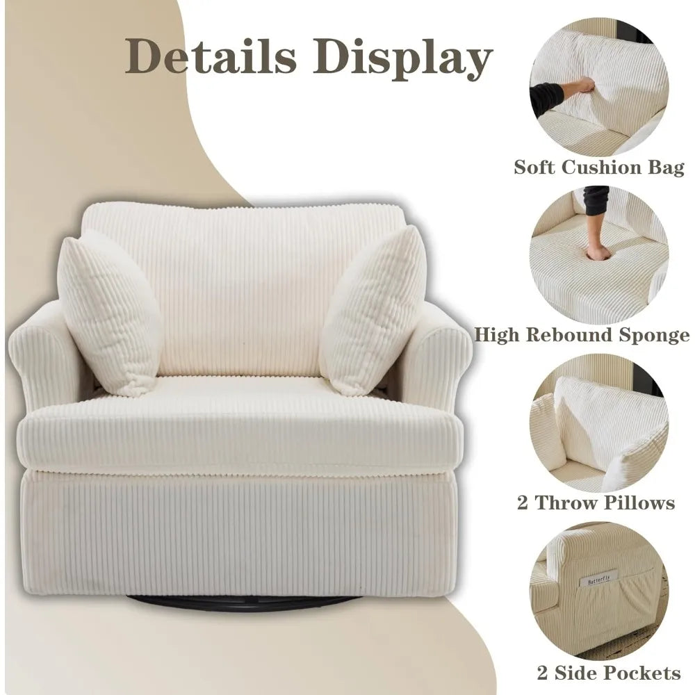 Oversized Swivel Accent Chair 39 Inch Wide Corduroy Barrel
