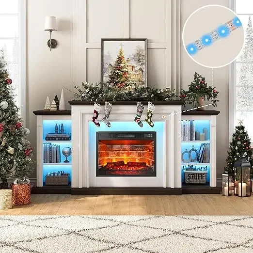 72 Inch LED Electric Fireplace Mantel TV Stand 80 Inch TV