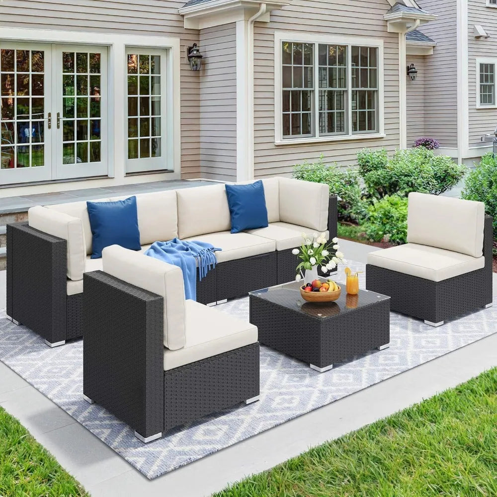 7 Piece Outdoor Patio Furniture Set Wicker Sectional Sofa