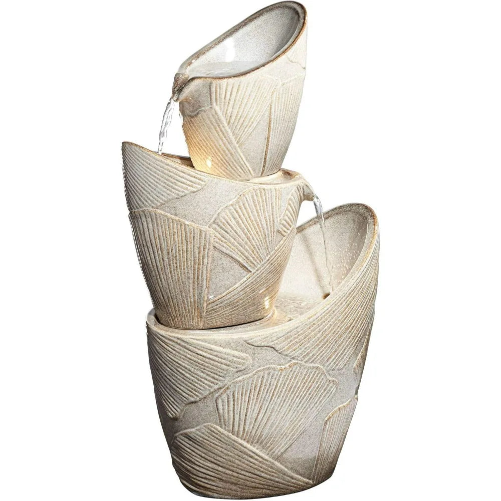 Lamps Plus Three Urn Faux Stone Floor Fountain With LED