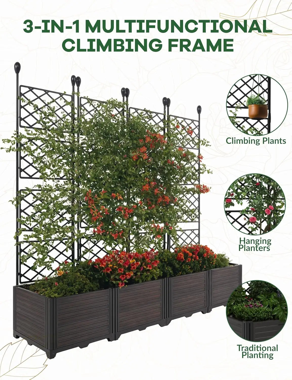 Plastic Plant Box with Metal Trellis for Outdoor Privacy