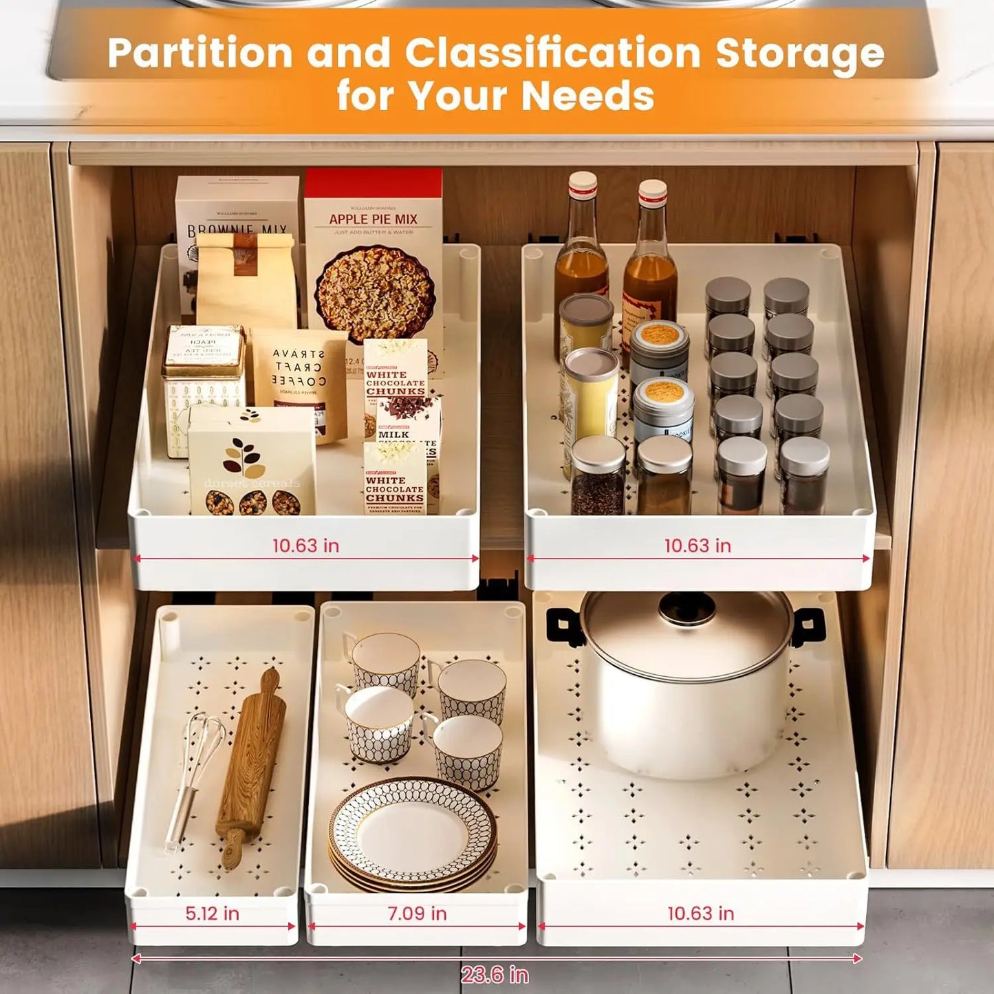 3Pc Kitchen Drawer Slide Rail Cabinet Organizer Basket S M L