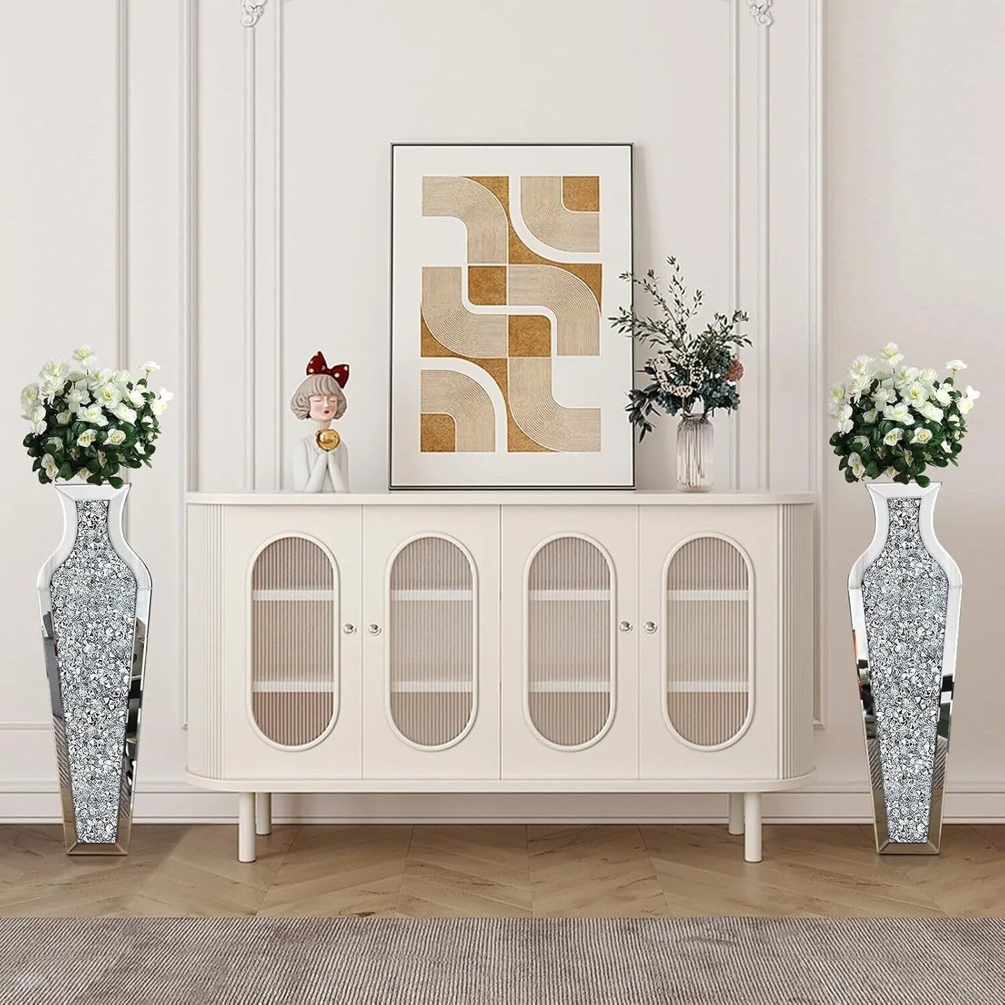 Luxury Tall Floor Vase Crushed Diamond Mirrored Glass