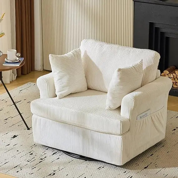 Oversized Swivel Accent Chair 39 Inch Wide Corduroy Barrel