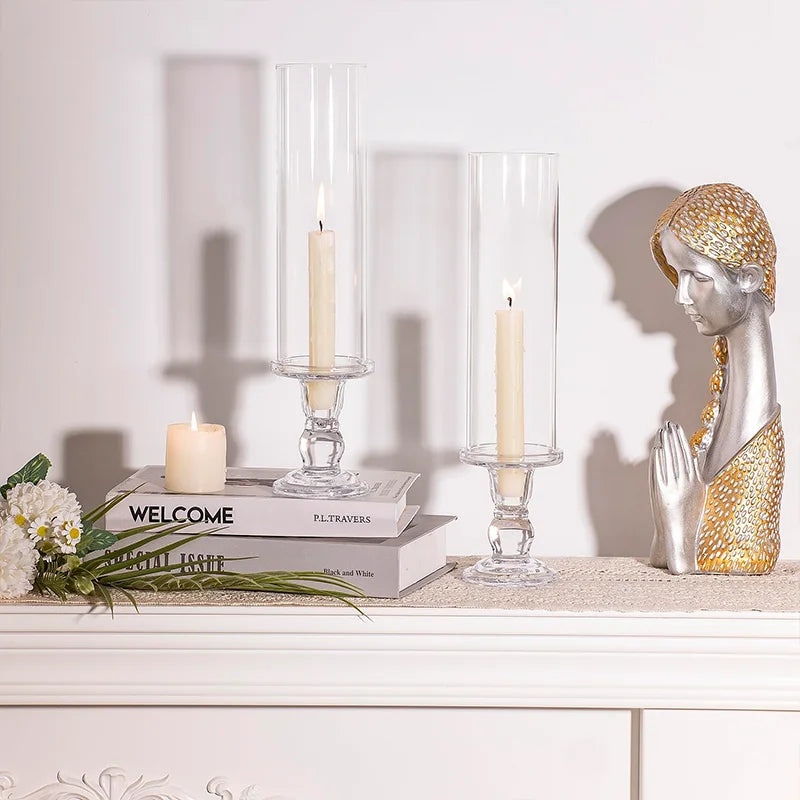 Clear Glass Hurricane Candle Holder Set Of 2 13 Inch Tall
