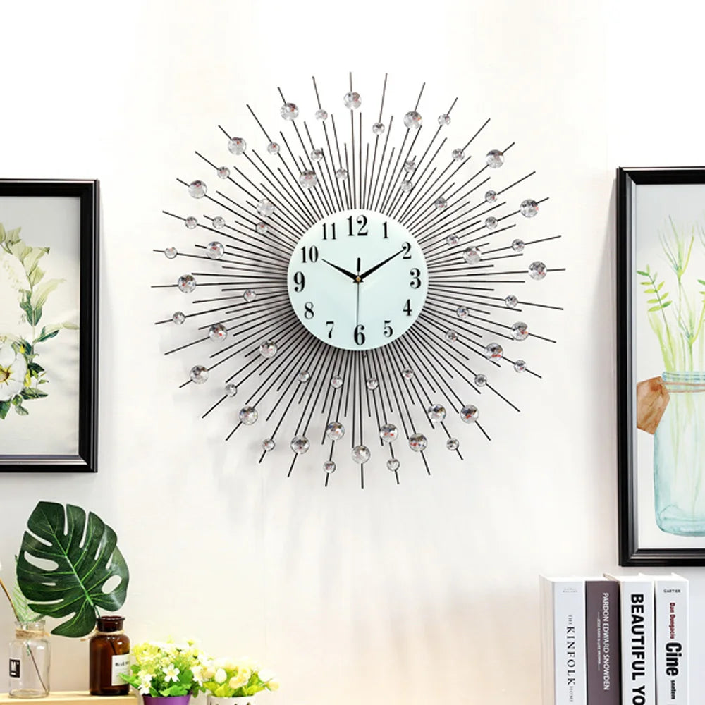 Stylish Acrylic Diamond Sunburst Wall Clock Metal 60cm