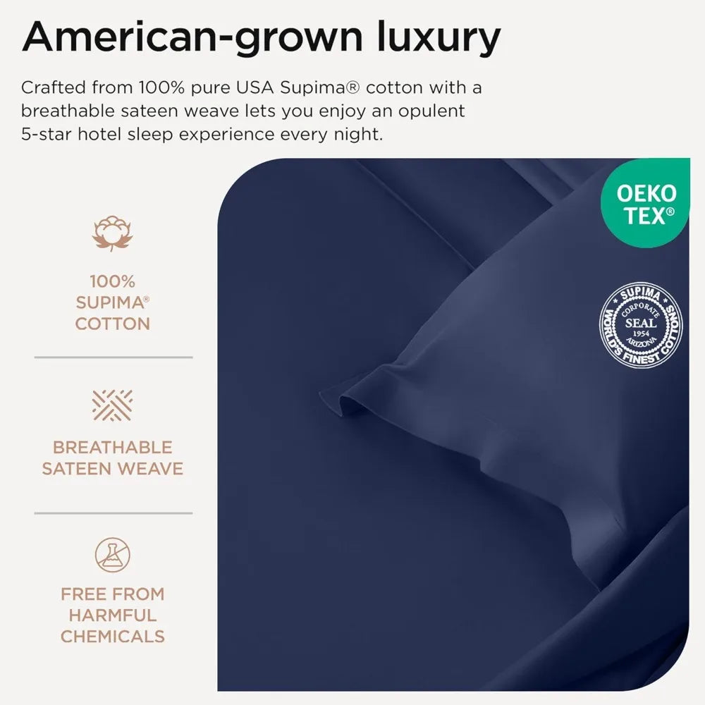 Supima King Size Cotton Sheets 1200 Thread Count Blue