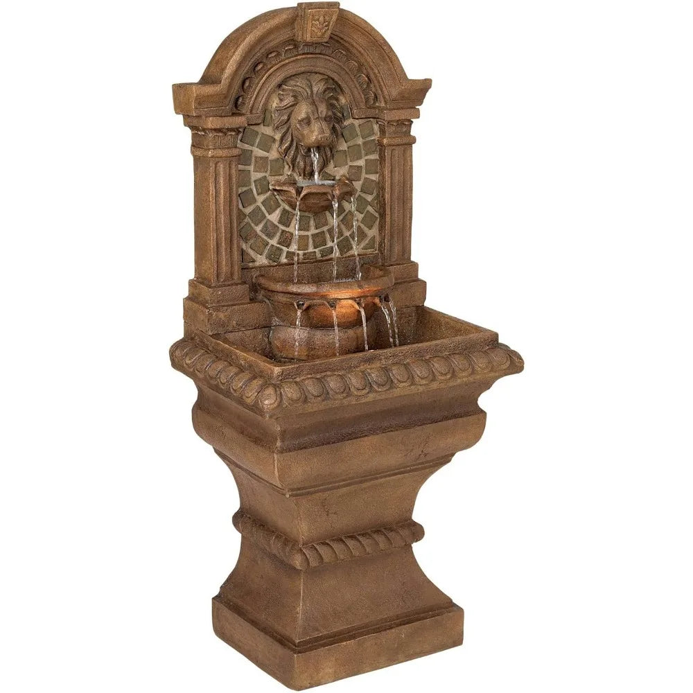 Royal Lion Head Outdoor Three Story Fountain With LED Light