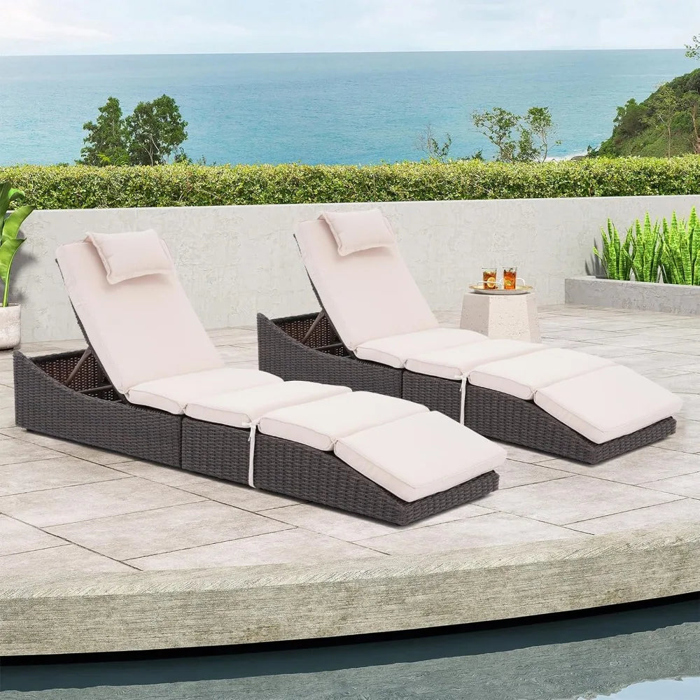 Folding Pool Lounge Chair Set Of 2 Outdoor Adjustable Chaise