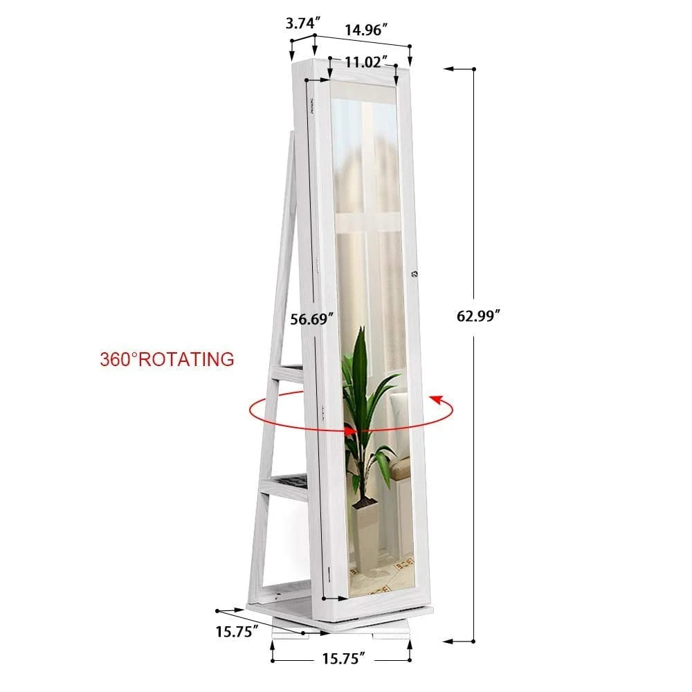 Degree Rotatable Jewelry Armoire With Full Length Mirror