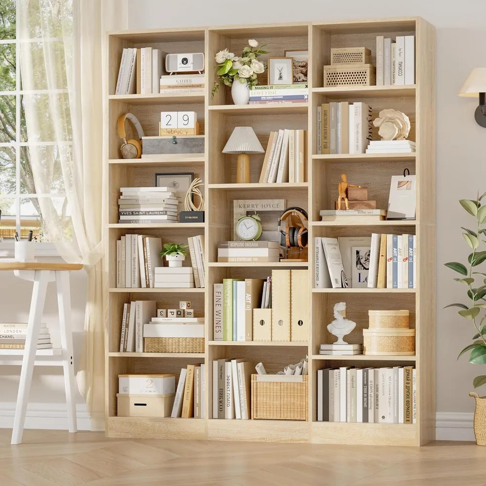 DAFIFY Triple Wide Bookshelf 6 Tier Modern Bookcase