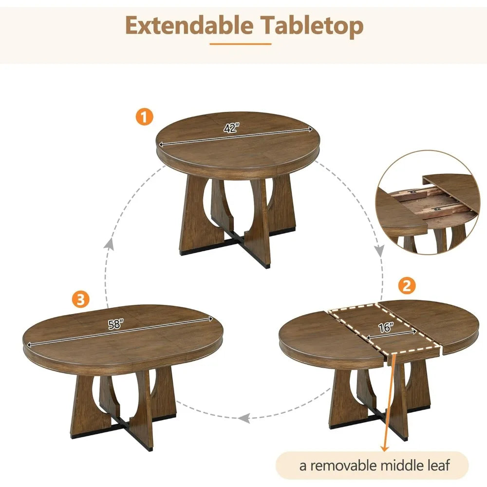 ANGDUO 5-Piece Extendable Round Dining Table Set And Chairs
