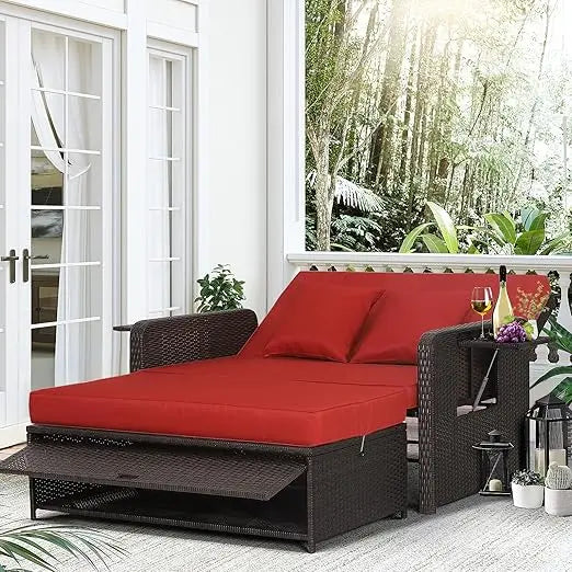Moccha Outdoor Daybed Wicker Sofa Set With Storage Ottoman