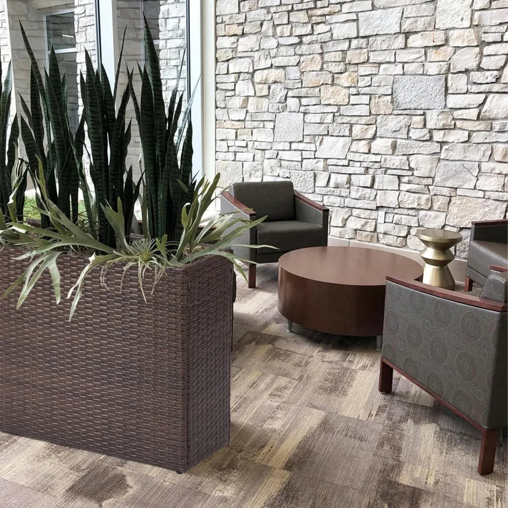 Tall Rectangular Planter With Removable Liner PE Rattan