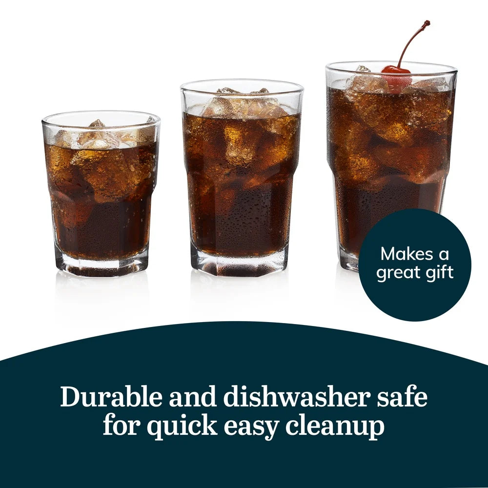 Classic Stackable Glass Cup Set 18 Piece Drinking Glasses