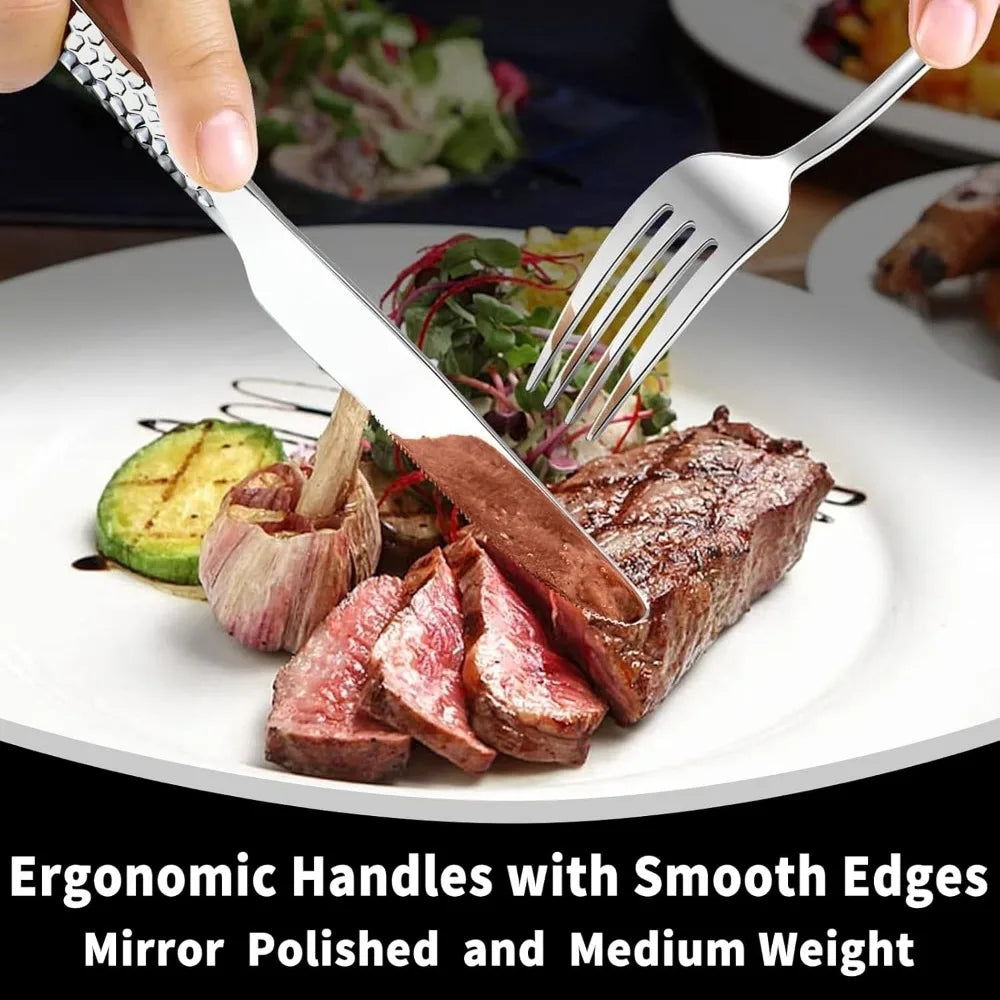 Hammered Silverware Set 20 Piece Stainless Steel Cutlery