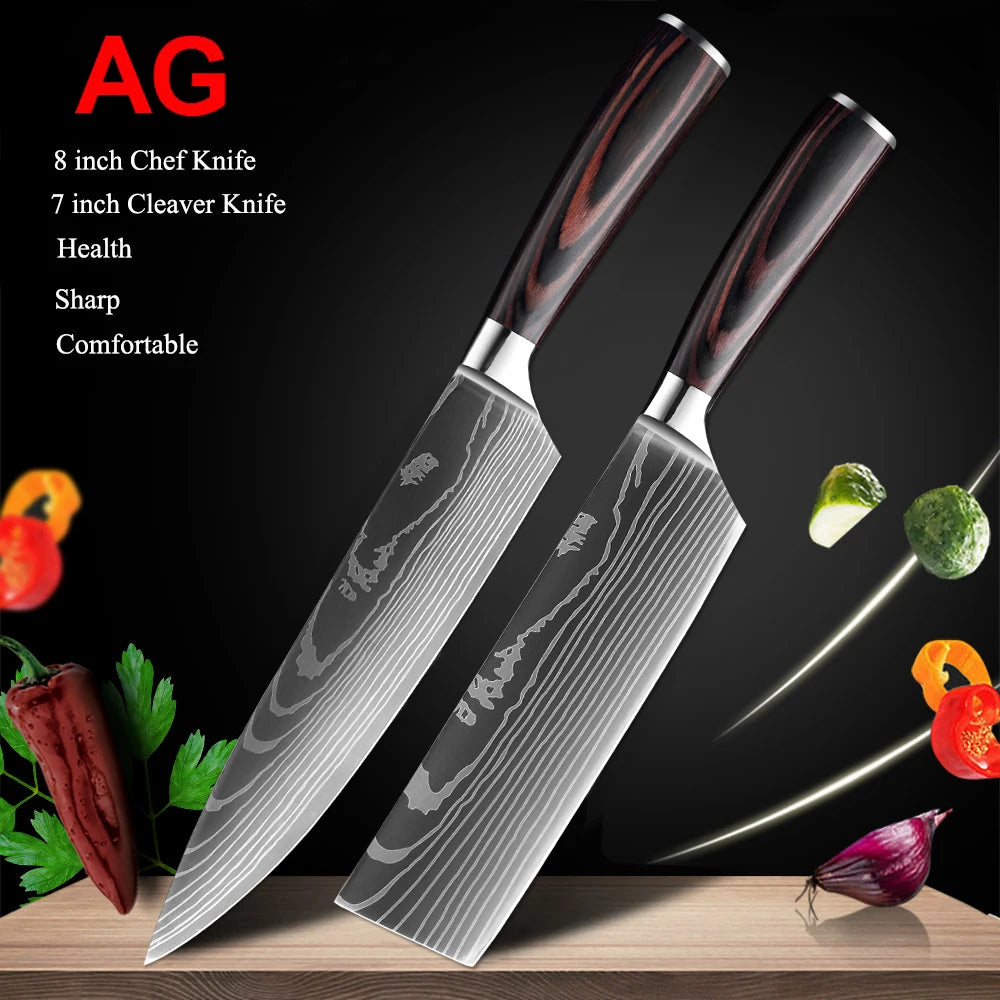 Ruiguan Damascus Chef Knife Set Santoku Kitchen Knives