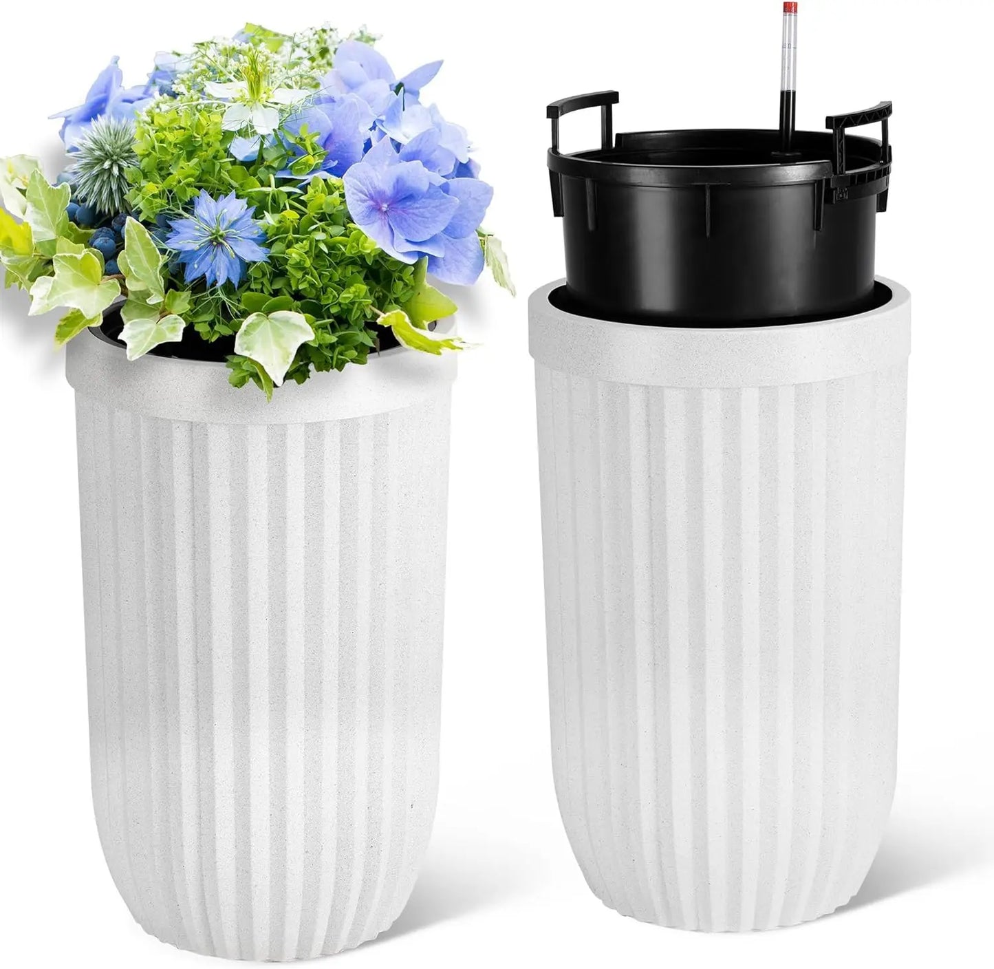 HiMISSH Self Watering Marble Planters Set of 2 With Monitor