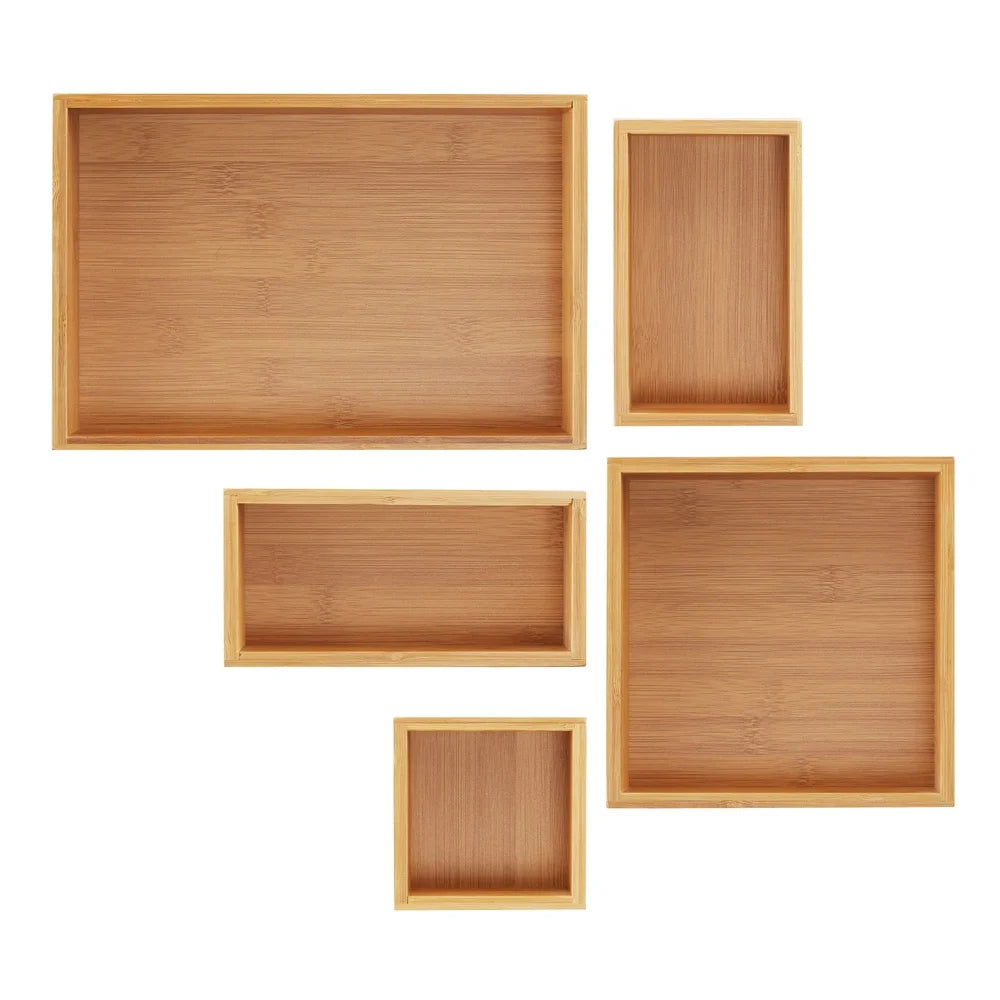 Bamboo Storage Organizer Bins Set Five Durable Boxes