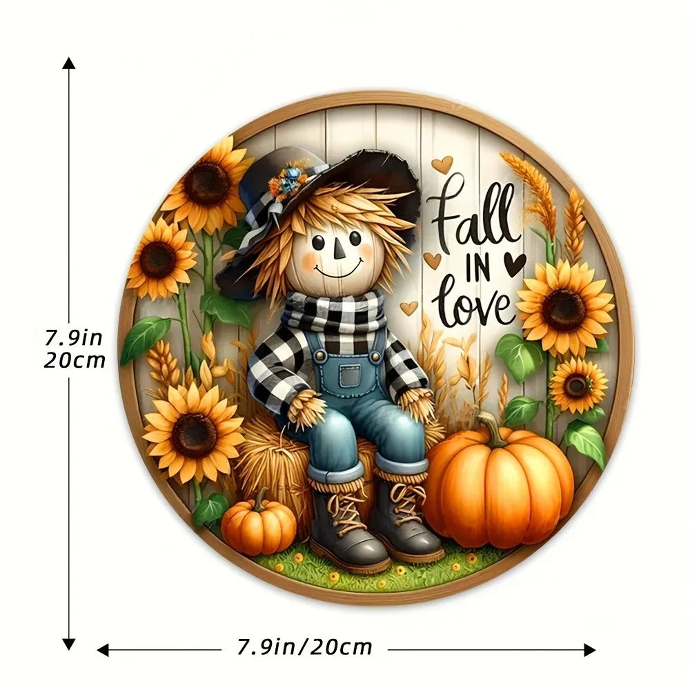 Tin Painting Scarecrow Fall Harvest Sign Round Wreath