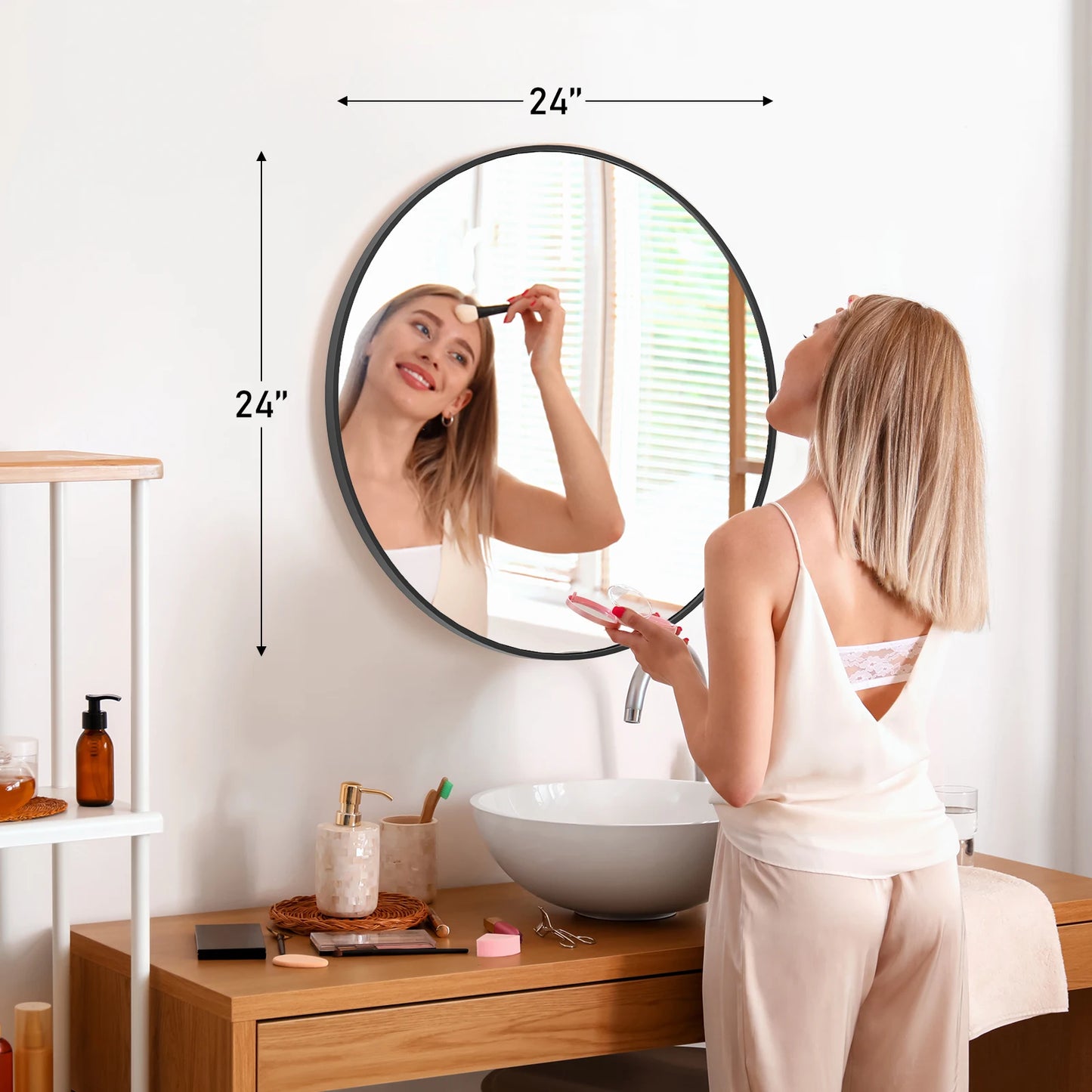 Large Gold Round Mirror for Wall with Modern Style and Shatterproof Glass