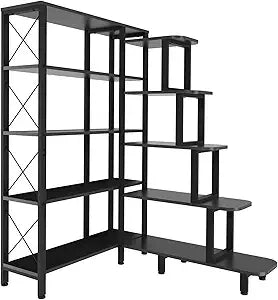 Large Corner Shelf Bookcase Industrial Reversible 5 Tier