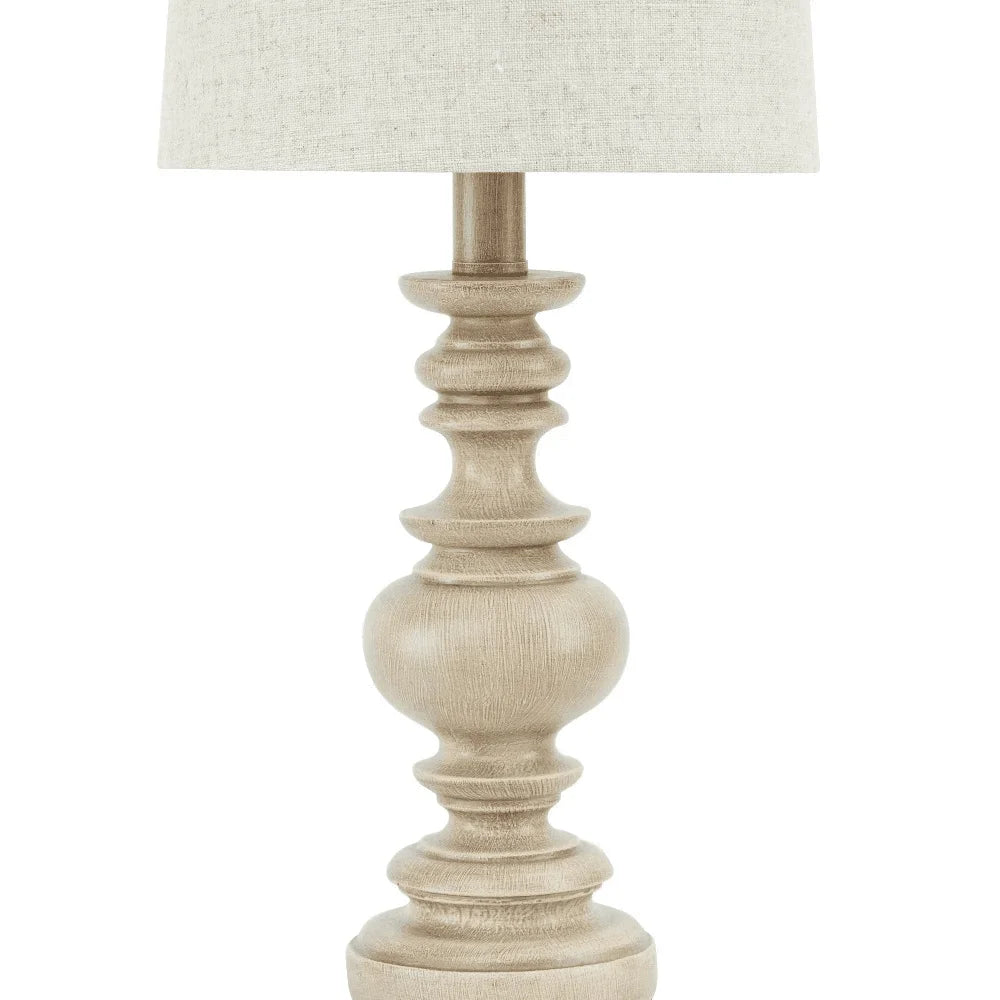 Traditional Washed Wood Table Lamp with Linen Shade