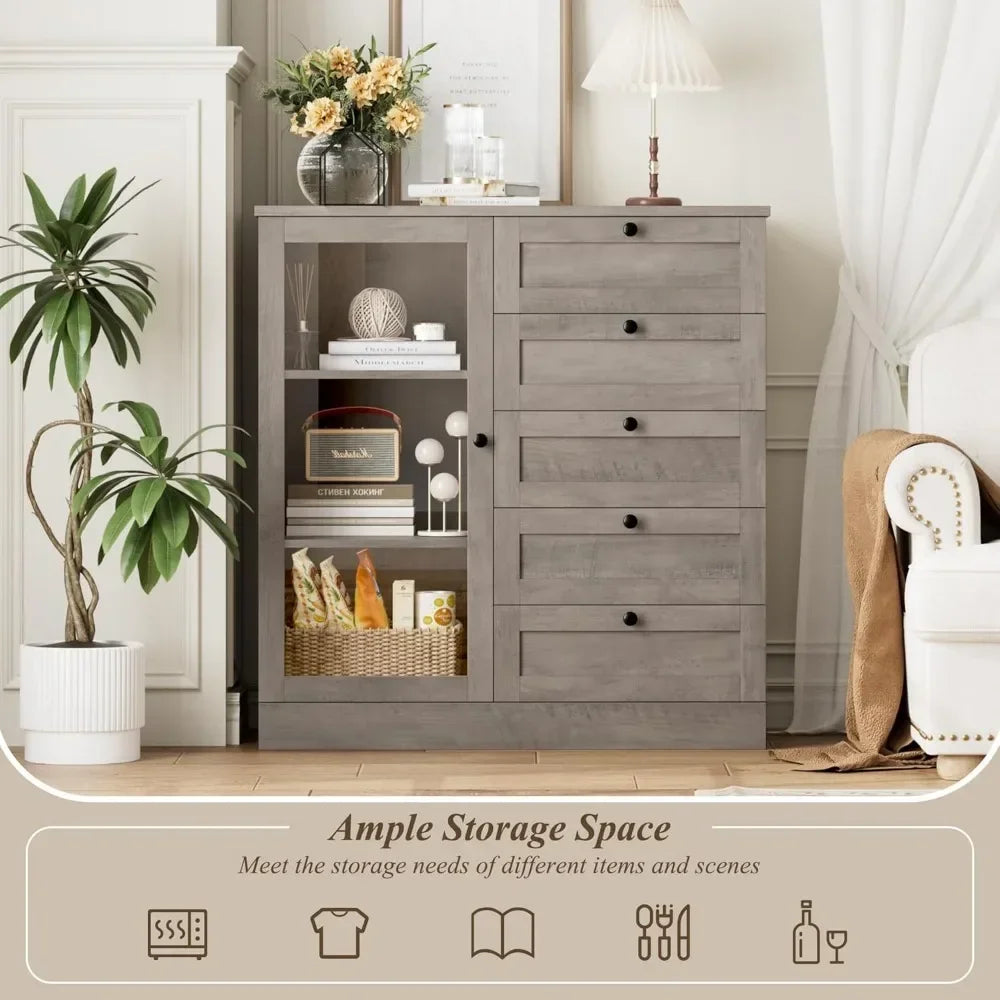 Modern Wood Storage Cabinet With Drawers For Living Room