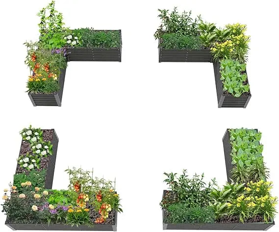 Anleolife 2 Pack L Shaped Galvanized Raised Garden Beds