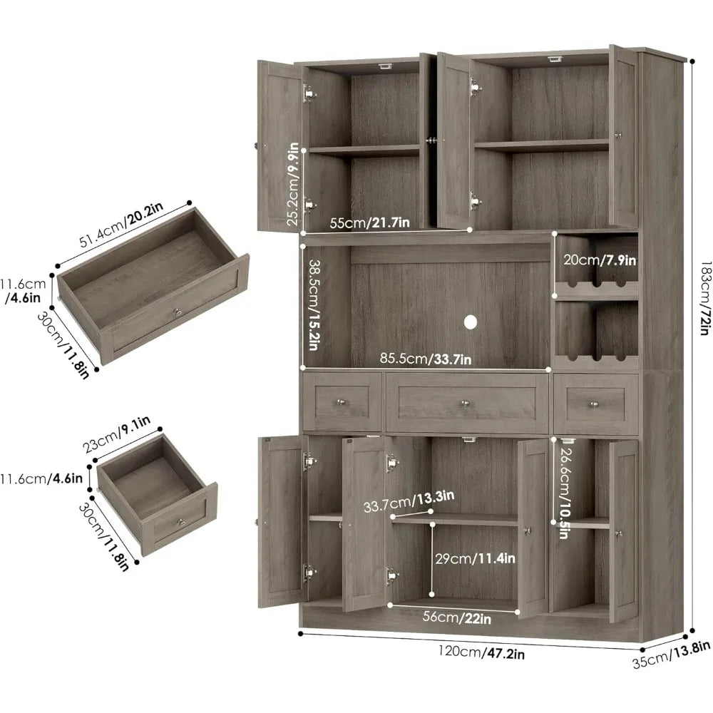72 Inch Tall Kitchen Pantry Cabinet With Built In Wine Rack