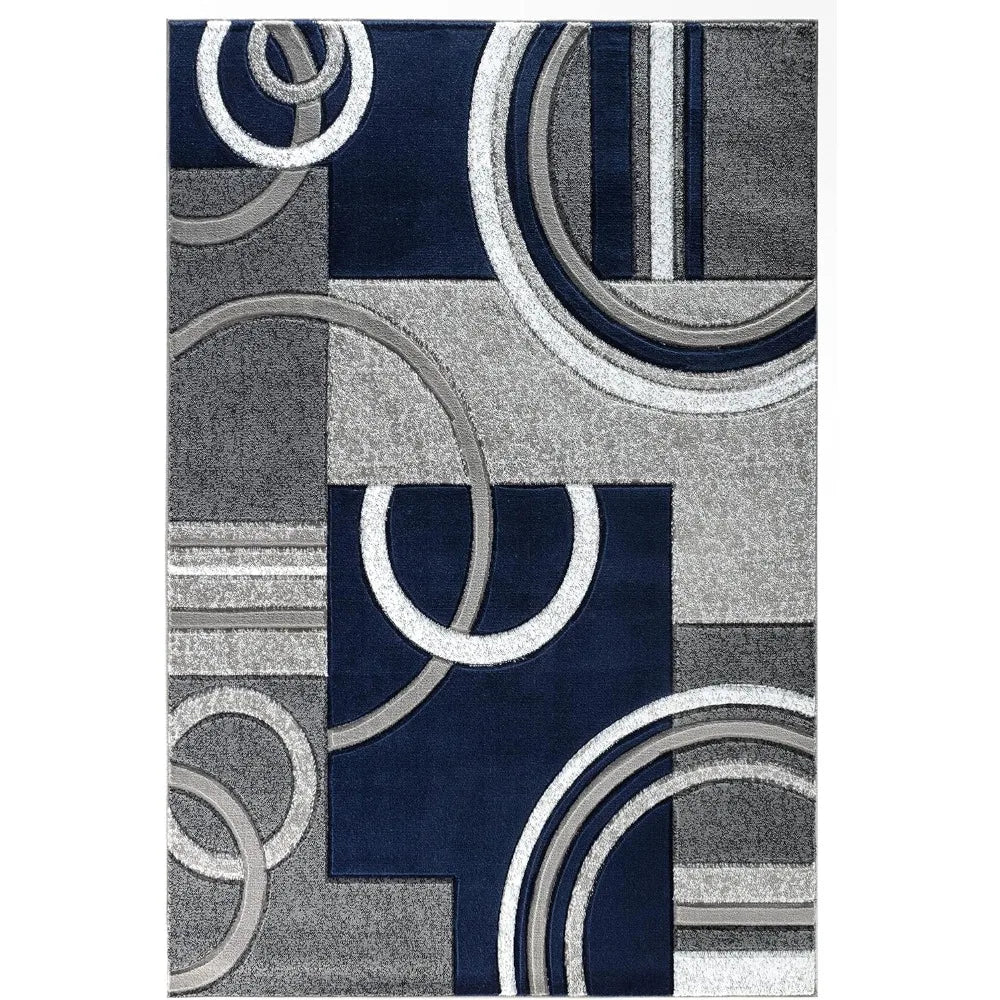 Navy Modern Area Rug Soft Hand Carved Contemporary Rug