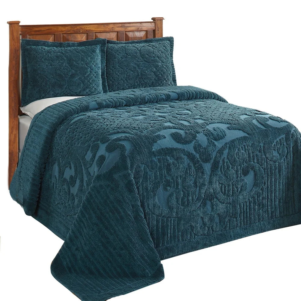 Chenille Bedspread Full Double Size Medallion Cotton