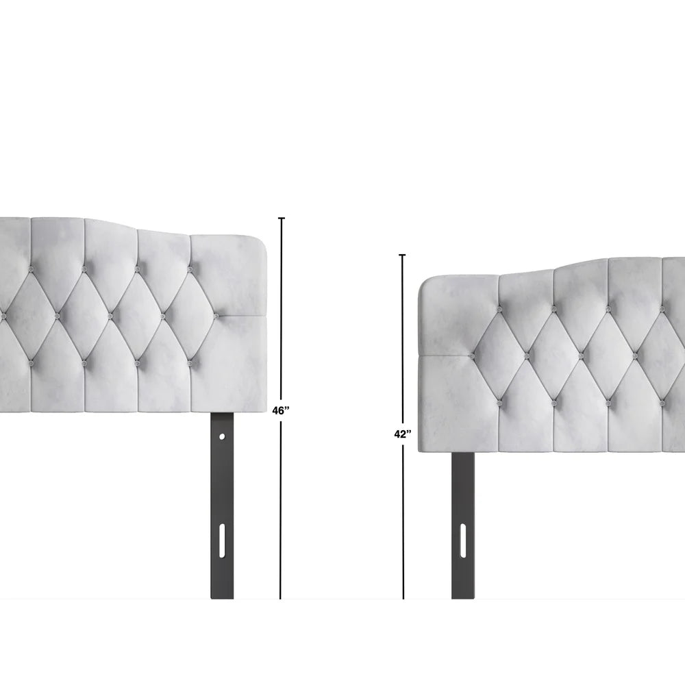 Upholstered Tufted Headboard Silver Velvet Queen Size