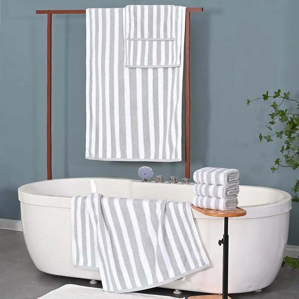 6 Piece Cotton Towel Set Quick Dry Absorbent Waffle Design