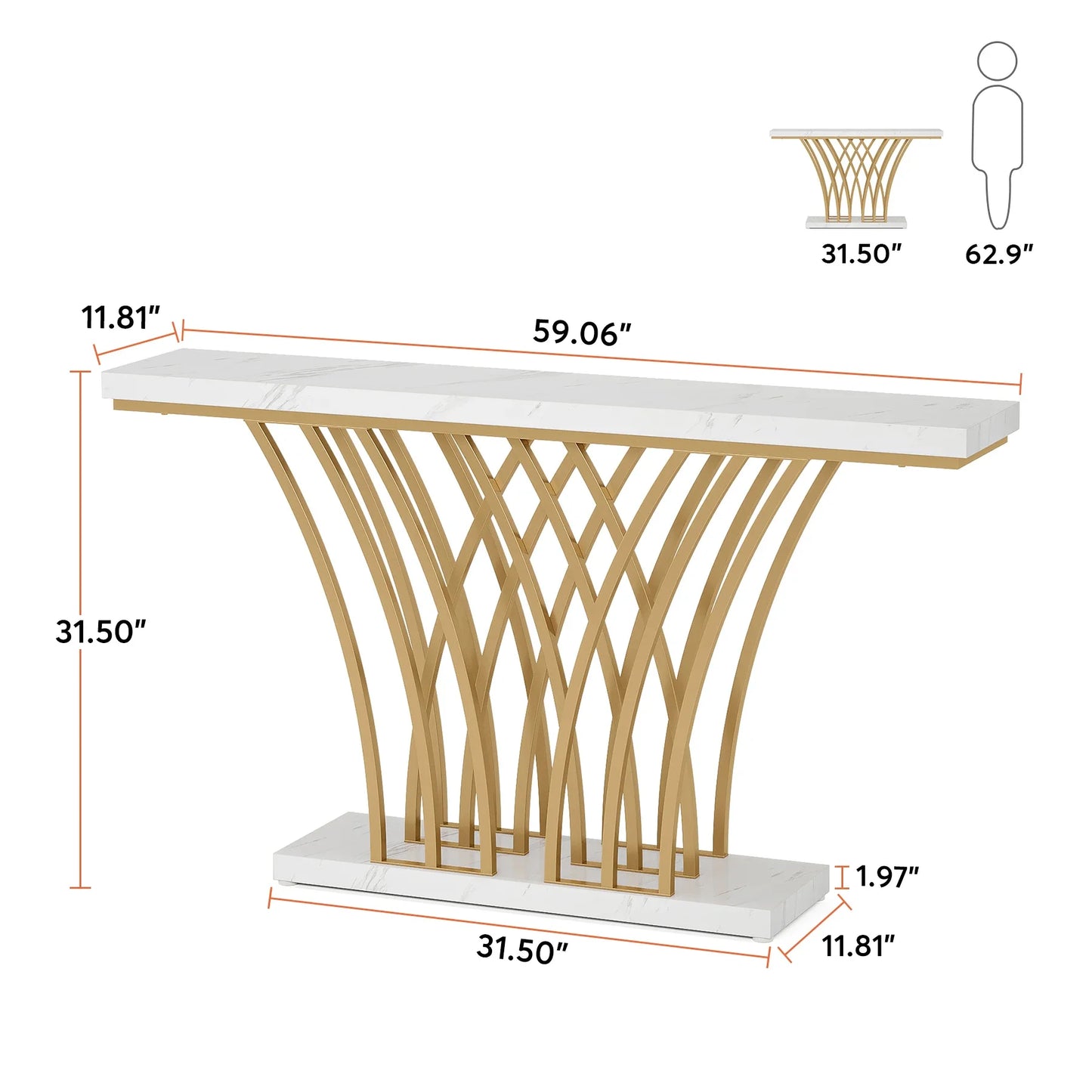 Tribesigns 59 Inch Gold Console Table Grid Base For Entryway