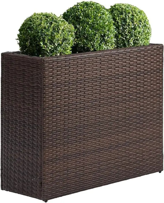 Tall Rectangular Planter With Removable Liner PE Rattan