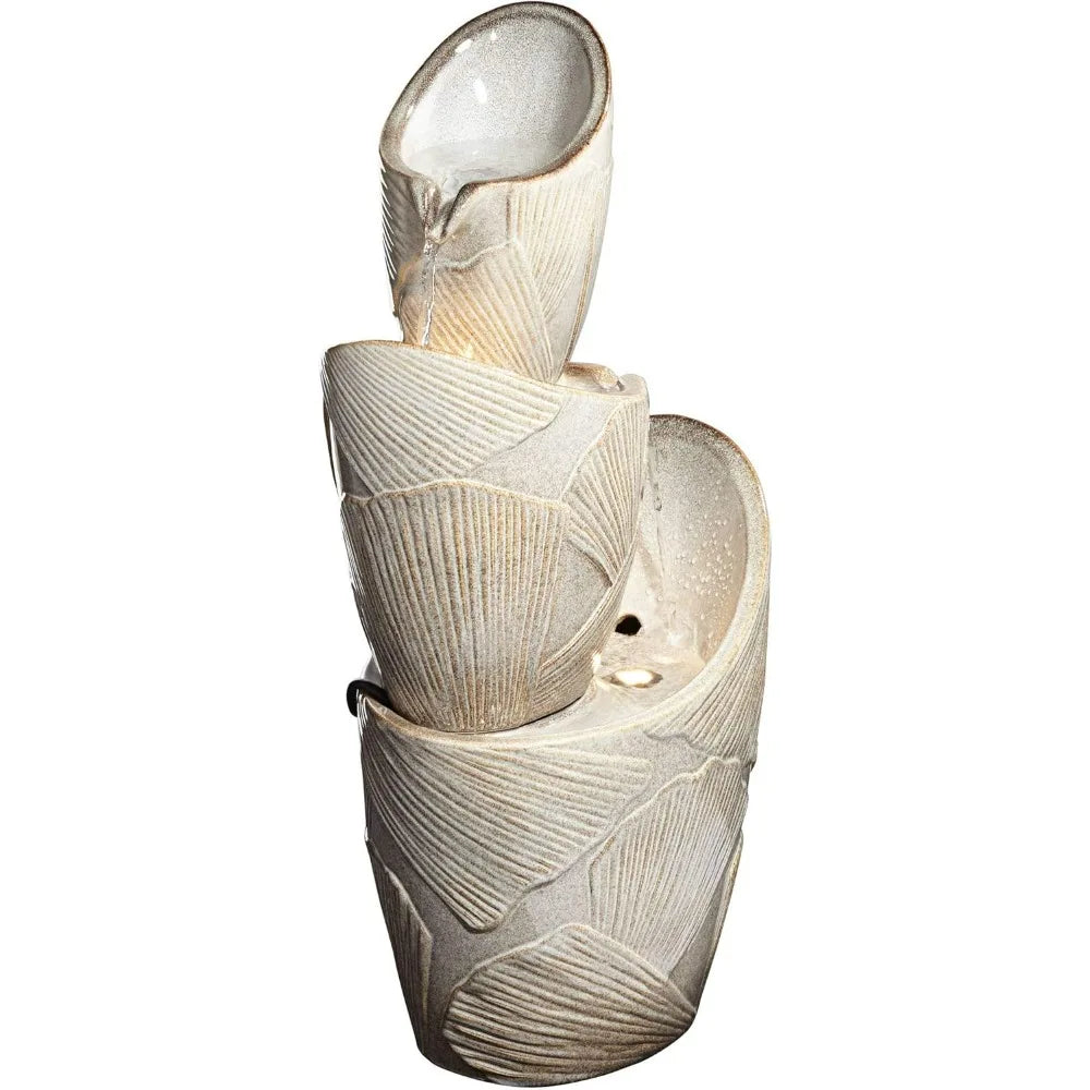 Lamps Plus Three Urn Faux Stone Floor Fountain With LED