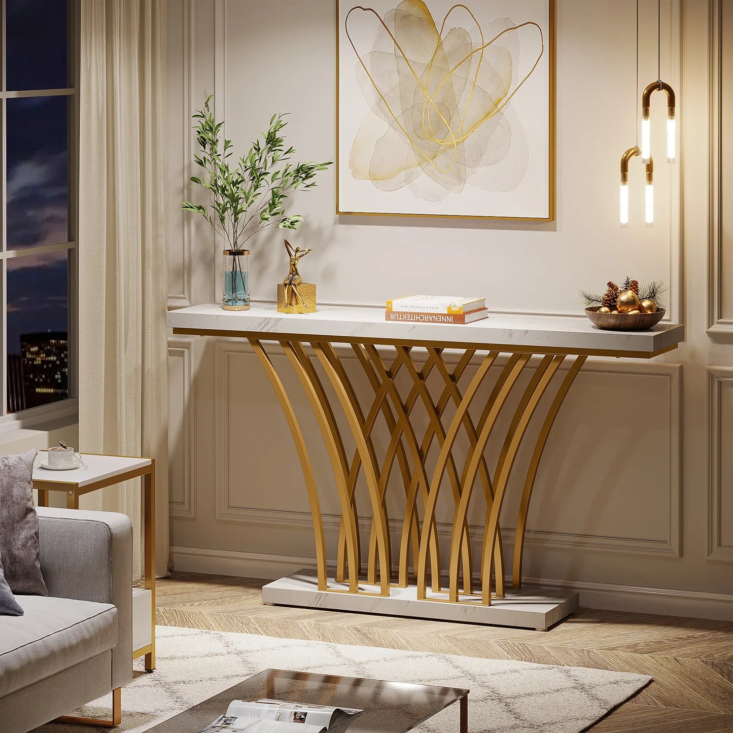 Tribesigns 59 Inch Gold Console Table Grid Base For Entryway