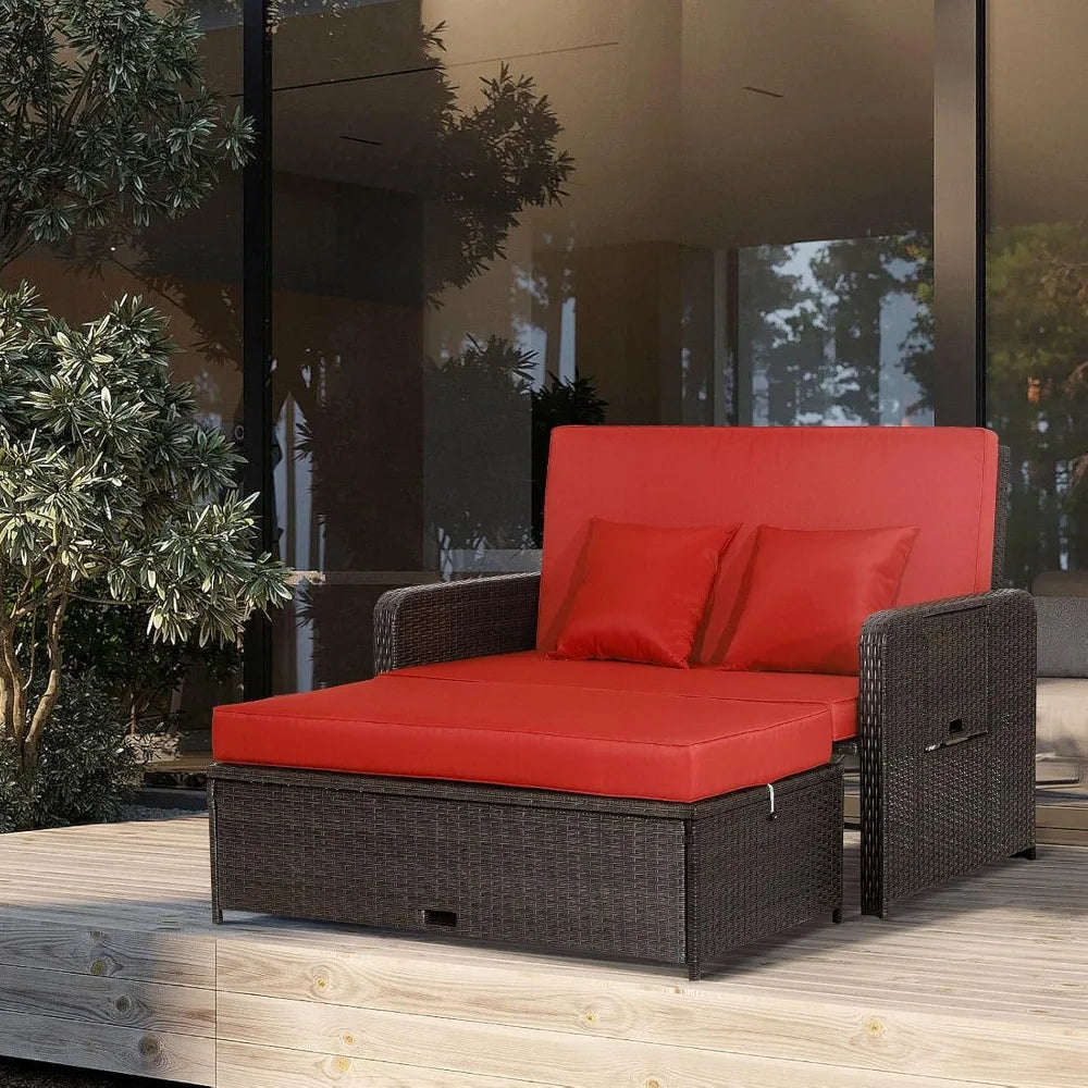 Moccha Outdoor Daybed Wicker Sofa Set With Storage Ottoman