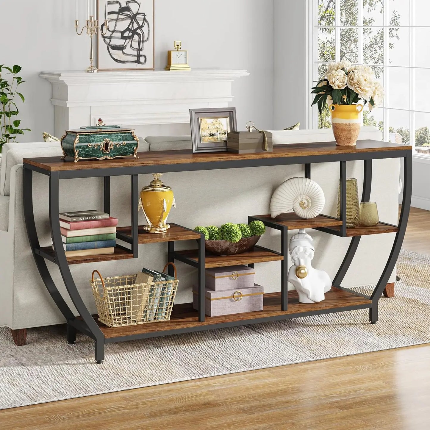 Little Tree Console Sofa Table With Shelves And Storage
