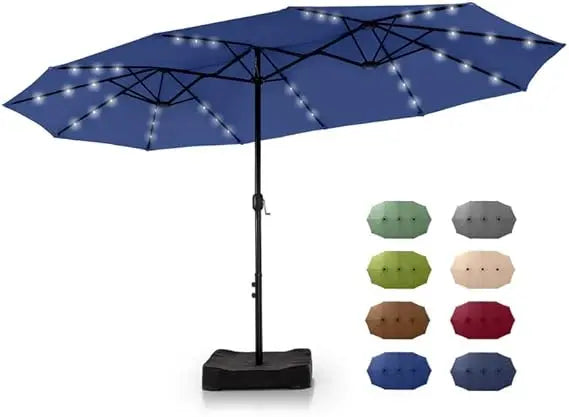 Patio Rectangular Umbrella With Solar Lights And Base
