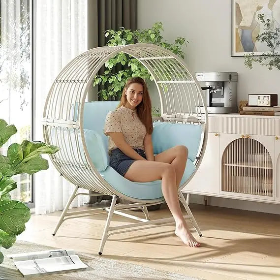 Oversized Rattan Egg Chair with Thick Cushion for Ultimate Comfort