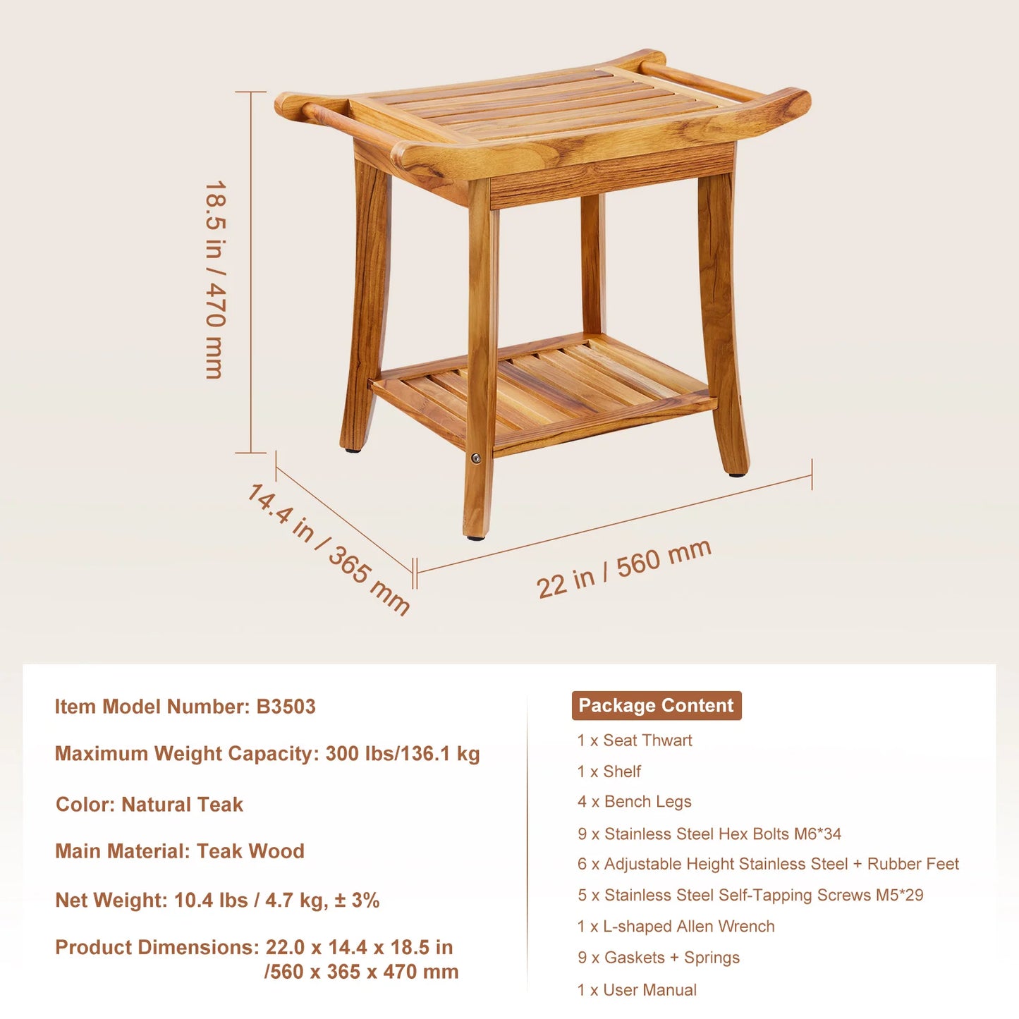 SucceBuy Bamboo Shower Bench With Storage Shelf 330lbs Load Capacity