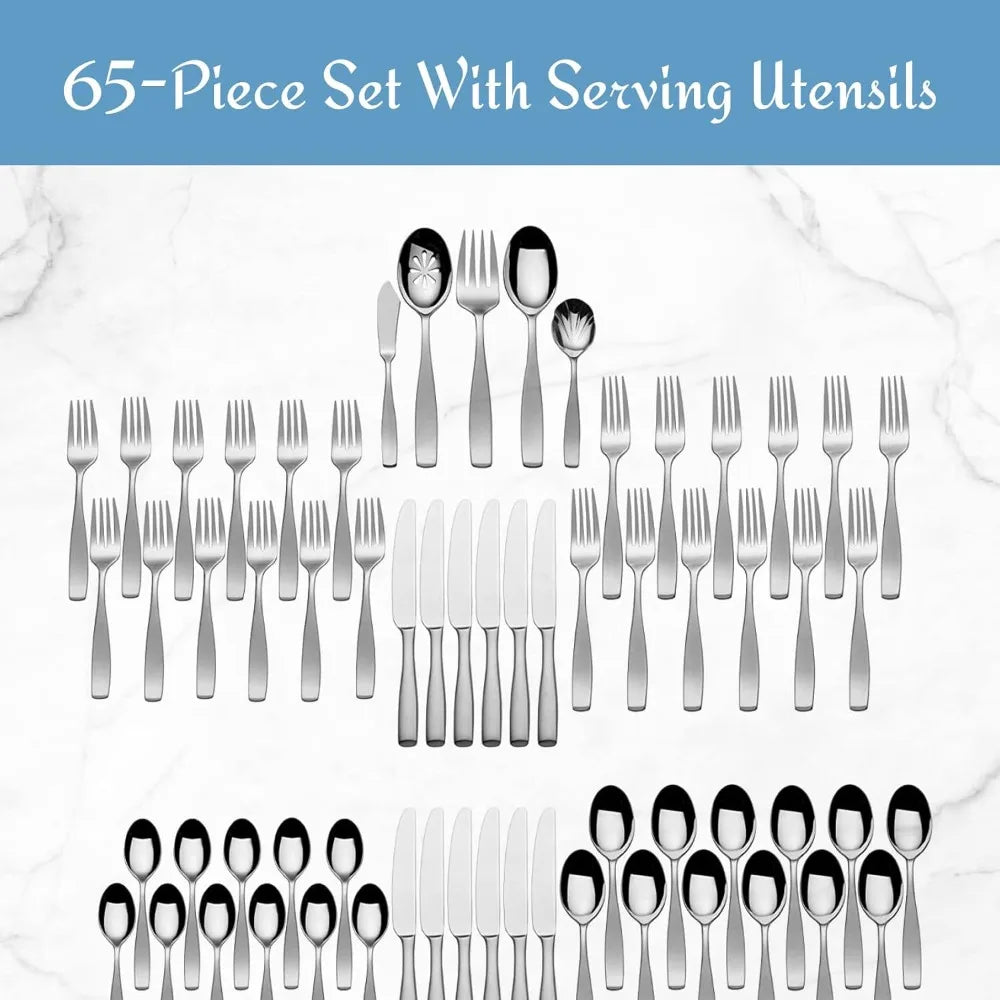 Satin Loft Flatware For 12 65 Piece 18 10 Stainless Steel