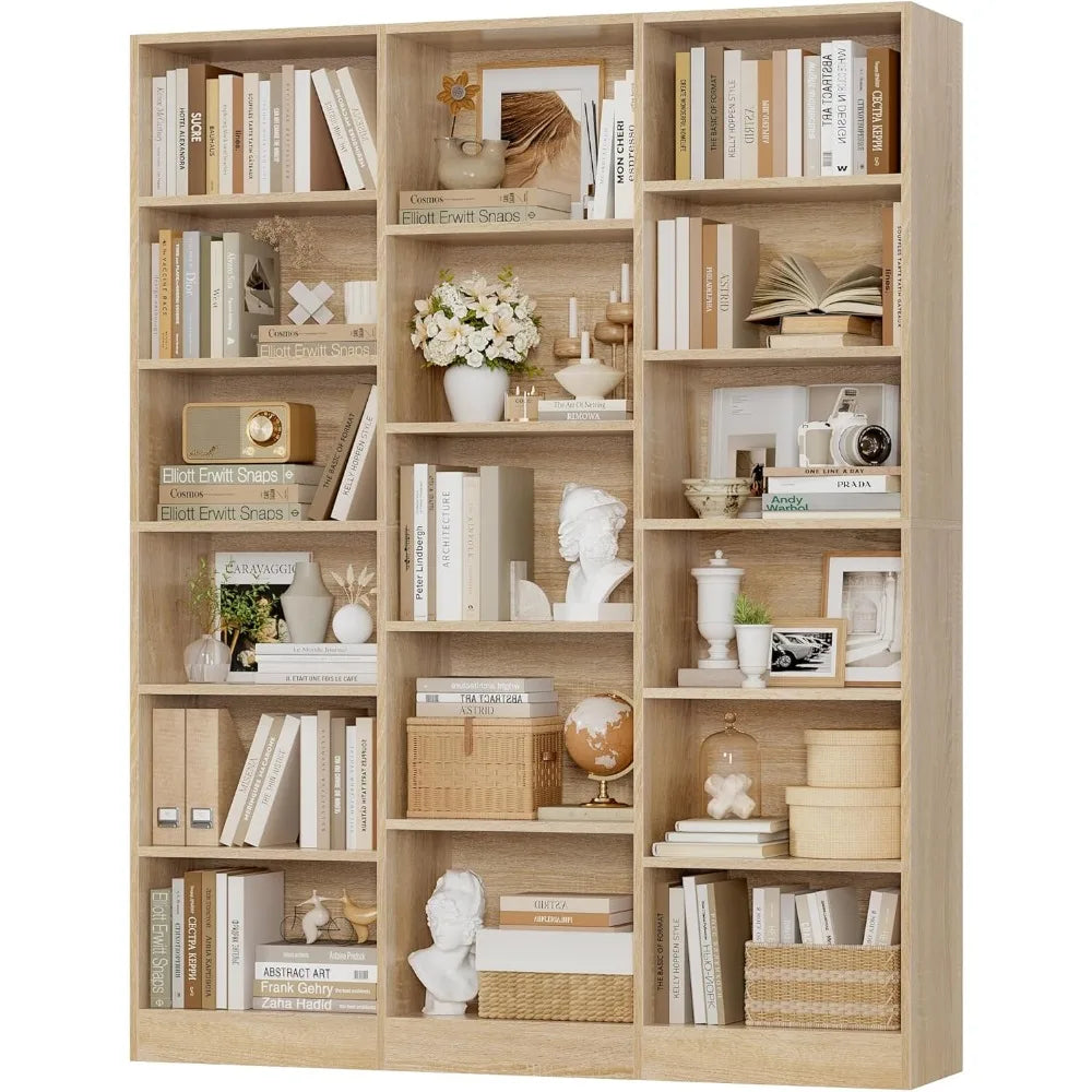 DAFIFY Triple Wide Bookshelf 6 Tier Modern Bookcase