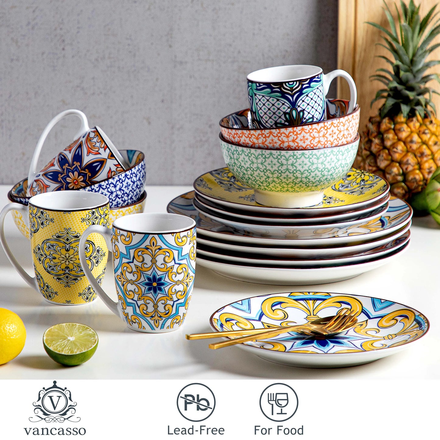 Vancasso Jasmin Pattern Dinnerware Set with Vibrant Colors