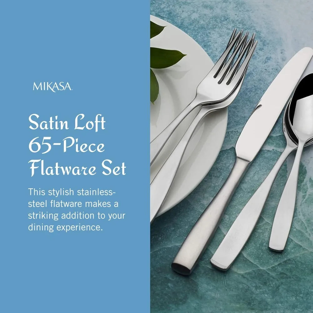 Satin Loft Flatware For 12 65 Piece 18 10 Stainless Steel